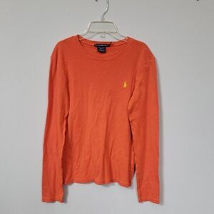 Ralph Lauren Sport Top Womens XL Orange Rib Knit Crew Neck Business Casual TS12
